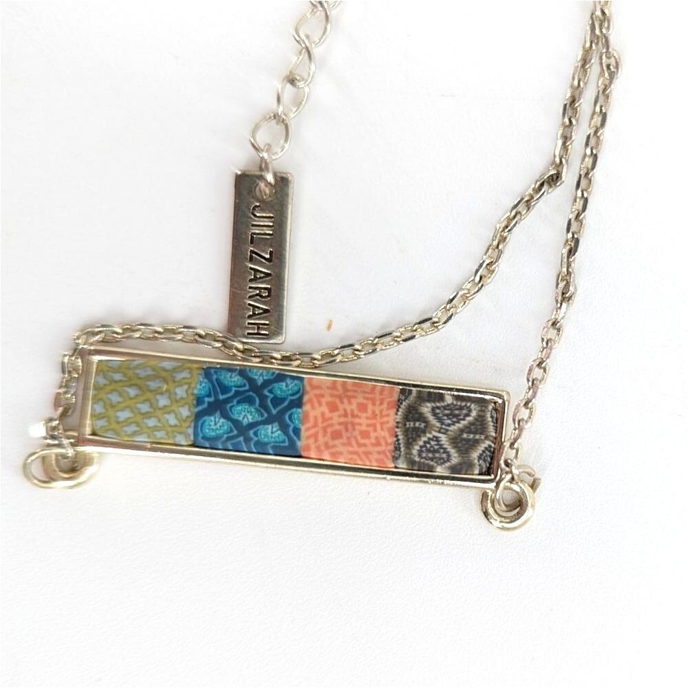Jil Zarah Signed Artsy Boho Clay Dainty Gold Tone Colorful Bar Necklace